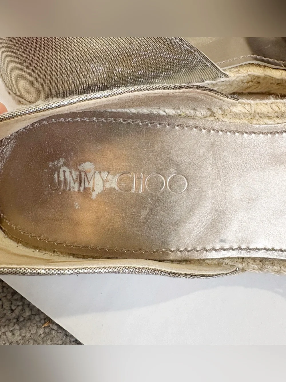 Jimmy Choo Dreya Gold Metallic Lame Espadrille Flats Size 39.5 US 9.5 Studded